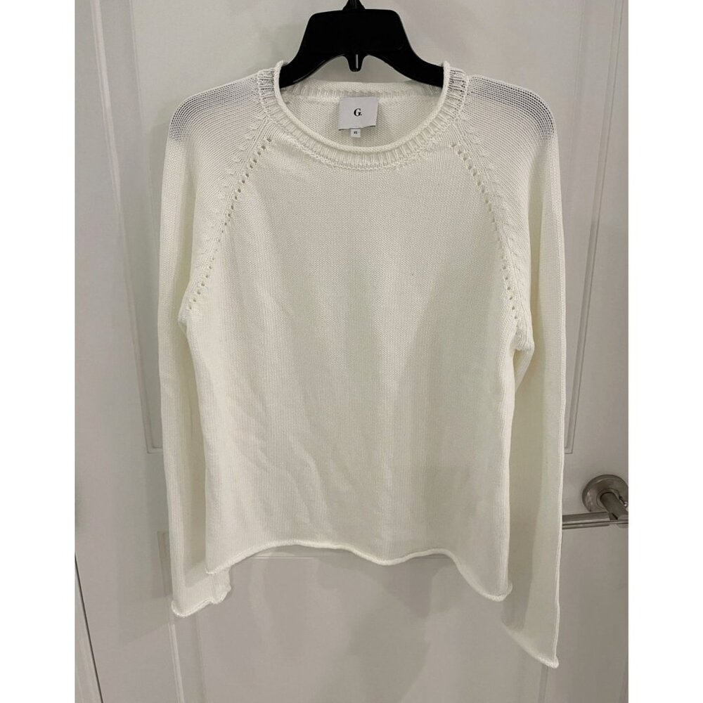 NWOT G. Label by Goop White 100% Cotton Classic Crewneck Fisherman Sweater XS‎